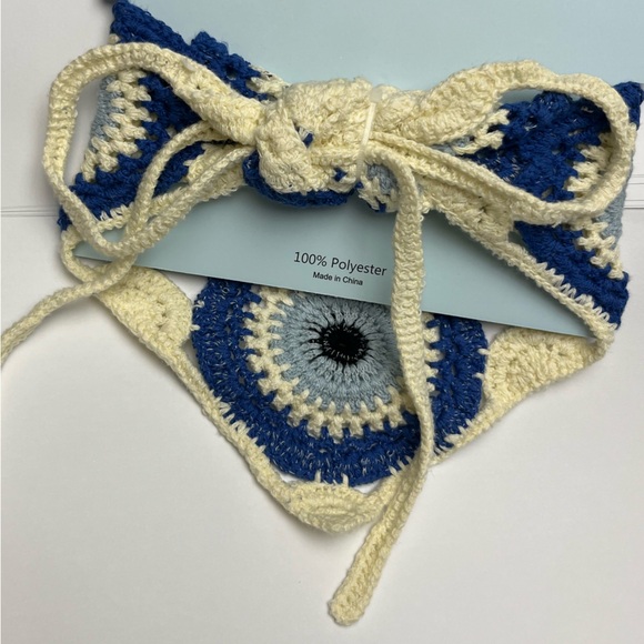 NWT ⚜️🧿⚜️ Crochet Evil Eye Head Scarf Bandana Knit For Head Wrap - Picture 8 of 17